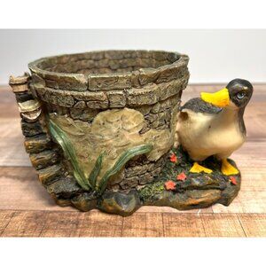 Duck Themed Stone-Look Planter With Rustic Charm Perfect Decor